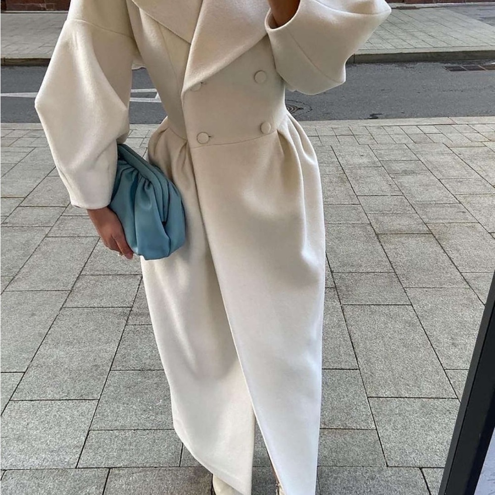 Cream Double-Breasted Women's  Coat